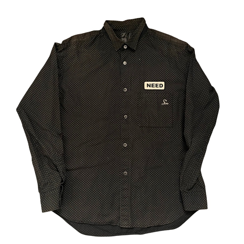 Connectors Japan Brand Mens Black Polka Dot Patch Button Down Shirt Size S/M